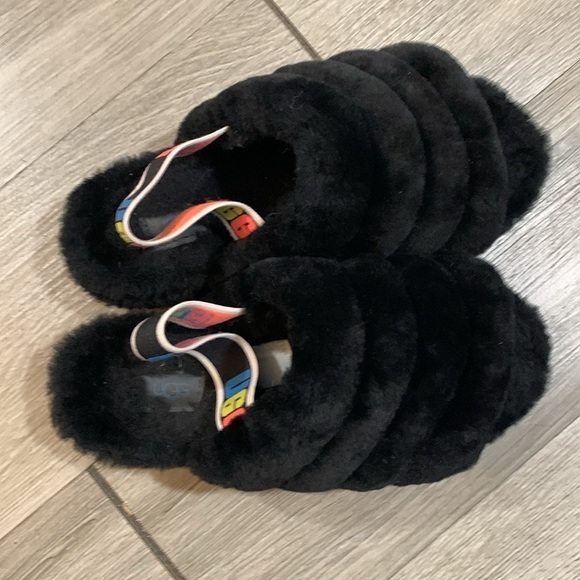 UGG Fluff Yeah Rainbow Strap Black Sling Back Slippers size 7 - Picture 2 of 8